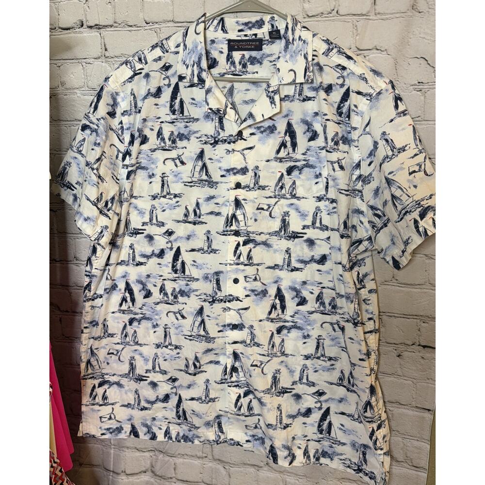 Roundtree & Yorke Sailboat Nautical Short Sleeve Shirt Men’s XL